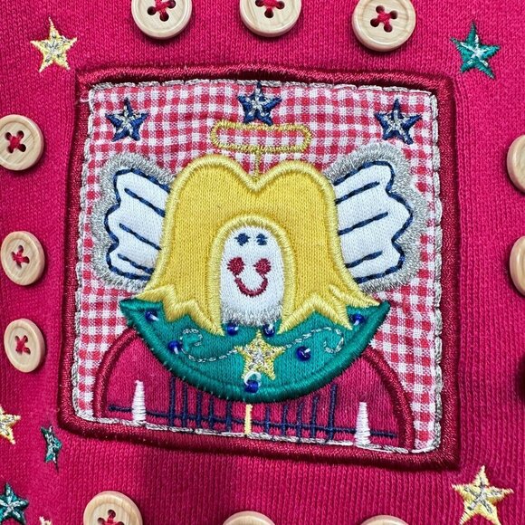 Vintage Holiday Winter Christmas Sweatshirt Embroidered Quilted Red Adorable PS - Picture 8 of 10